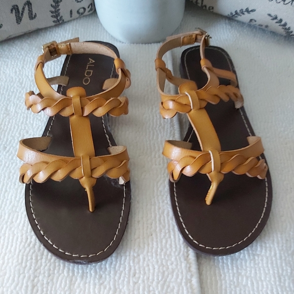 ALDO sandals leather brown mustard strappy - Picture 3 of 10